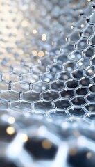 Obraz premium Metallic hexagon grid structure shining with light in a blue haze