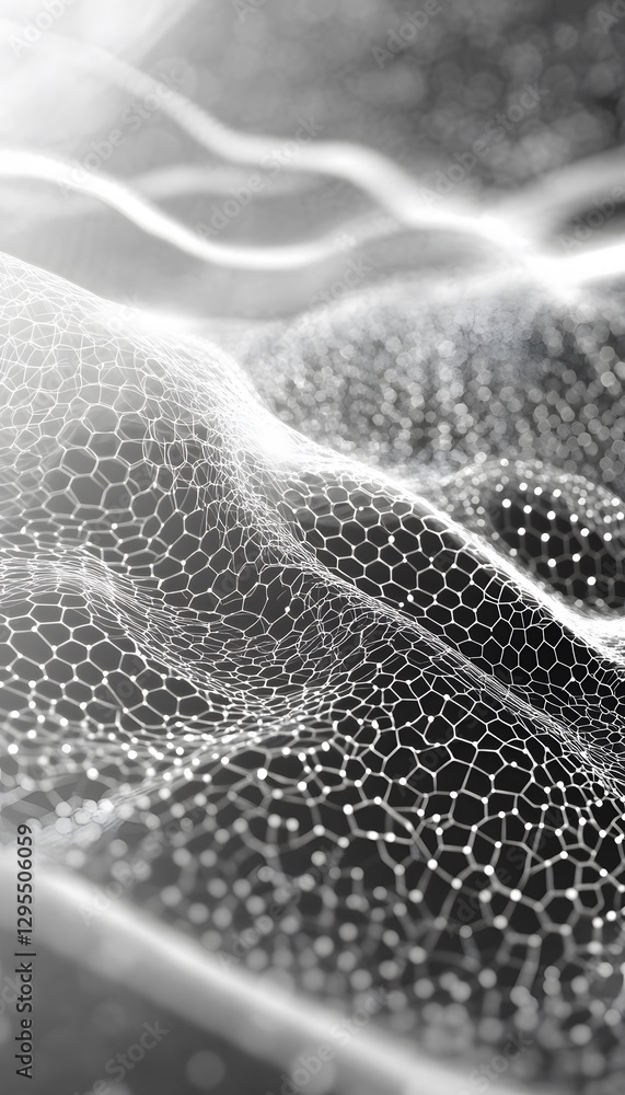 Poster abstract hexagonal network undulating against a dark background image