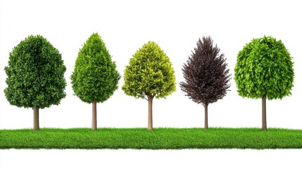Variety of Trees Displayed in a Row on a White Background