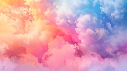 Fototapeta premium Dreamy cumulus clouds backdrop design featuring swirling liquid smoke rising brush effects, puffy sky details, and hookah-inspired mist or smog overlays for a dramatic pre-rainstorm visual effect.