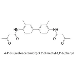 Fototapeta premium 4,4’-Bis(acetoacetamido)-3,3’-dimethyl-1,1’-biphenyl skeletal structure.Amide compound schematic illustration. Simple diagram, chemical formula.