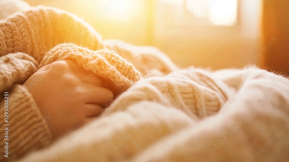 Poster cozy knitted blanket draped over a person's hands creating a feeling of warmth and relaxation : gene