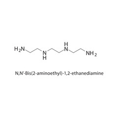 N,N’-Bis(2-aminoethyl)-1,2-ethanediamine skeletal structure.Polyamine compound schematic illustration. Simple diagram, chemical formula.