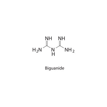 Biguanide skeletal structure.Antimicrobial compound schematic illustration. Simple diagram, chemical formula.