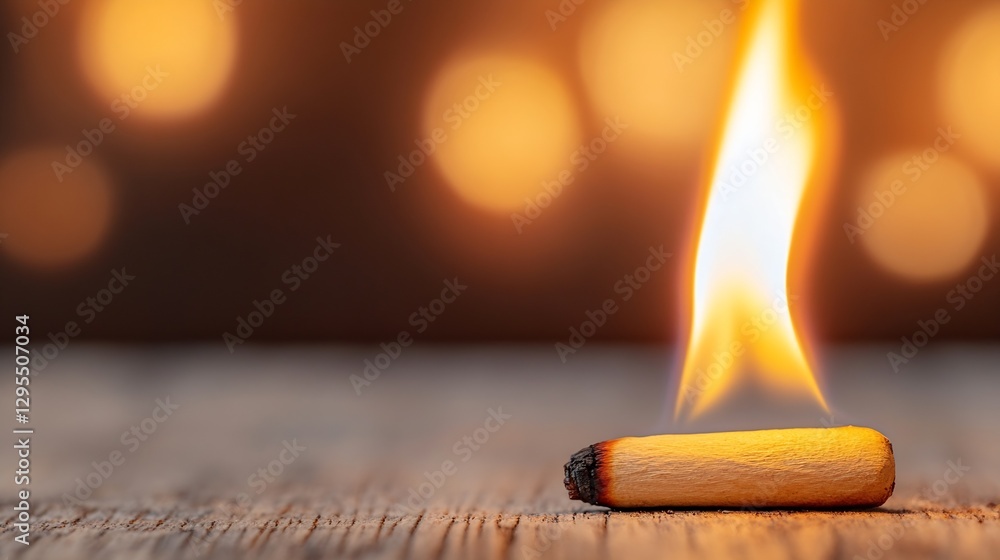 Poster burning matchstick creating warm glow with blurred background and soft light effect : generative ai