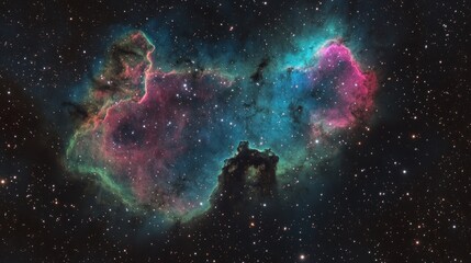 Naklejka premium Celestial Nebula Displays Vibrant Colors Amongst Stars