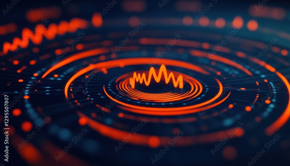 Poster an abstract visualization of sound waves, featuring vibrant orange lines and circular patterns again
