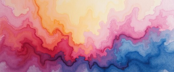 Fototapeta premium Abstract Watercolor Gradient Background with Wavy Pink Blue and Yellow Hues