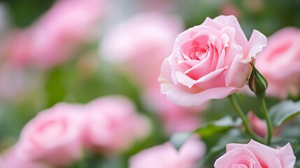 Obraz premium Beautiful Pink Roses in Bloom Signifying Love and Romance Surrounded by a Dreamy Background : Generative AI