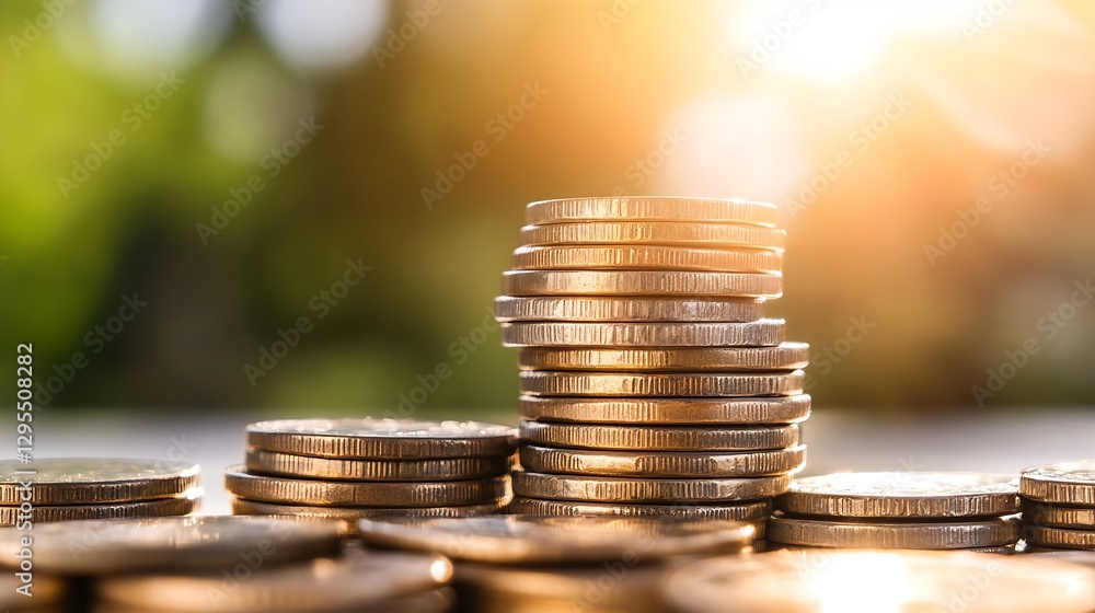 Aufkleber a stunning display of gold coins stacked high against a sunlit background symbolizing abundance and 