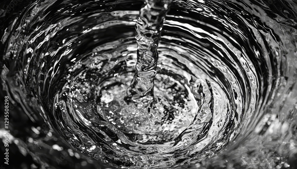 Poster monochrome abstract liquid vortex captured in high speed motion with sharp, ultra realistic details