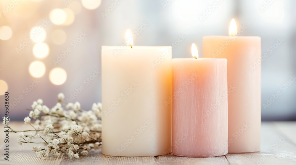 Fototapete Elegant Scented Candles Lit with Soft Glow Creating a Cozy Atmosphere : Generative AI