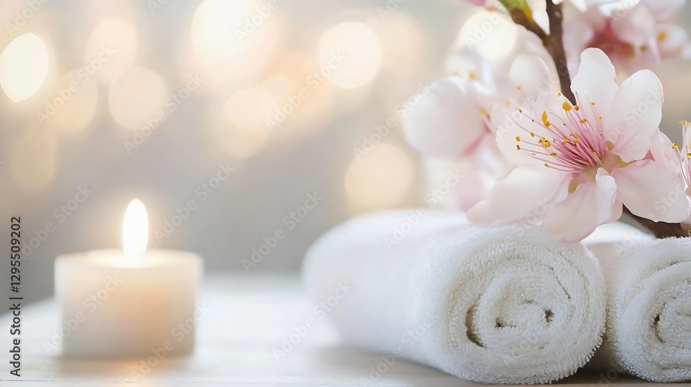 Aufkleber serene spa setup with soft towels and a candle for relaxation and calm : generative ai