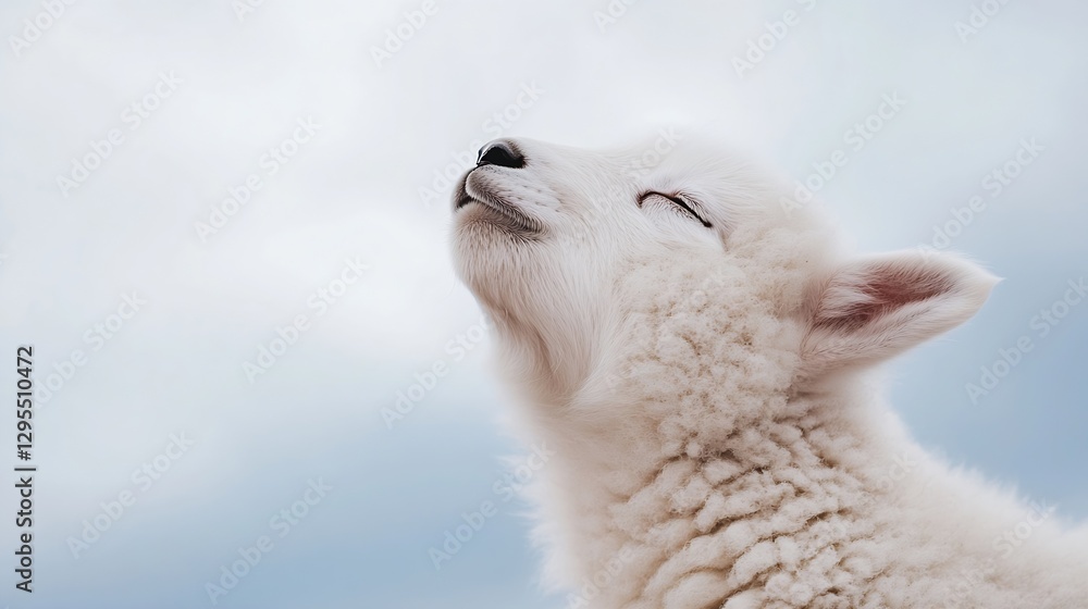 Poster cute sheep lamb with eyes closed enjoying a calm outdoor setting : generative ai