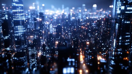 A captivating aerial view of a vibrant city skyline illuminated at night : Generative AI