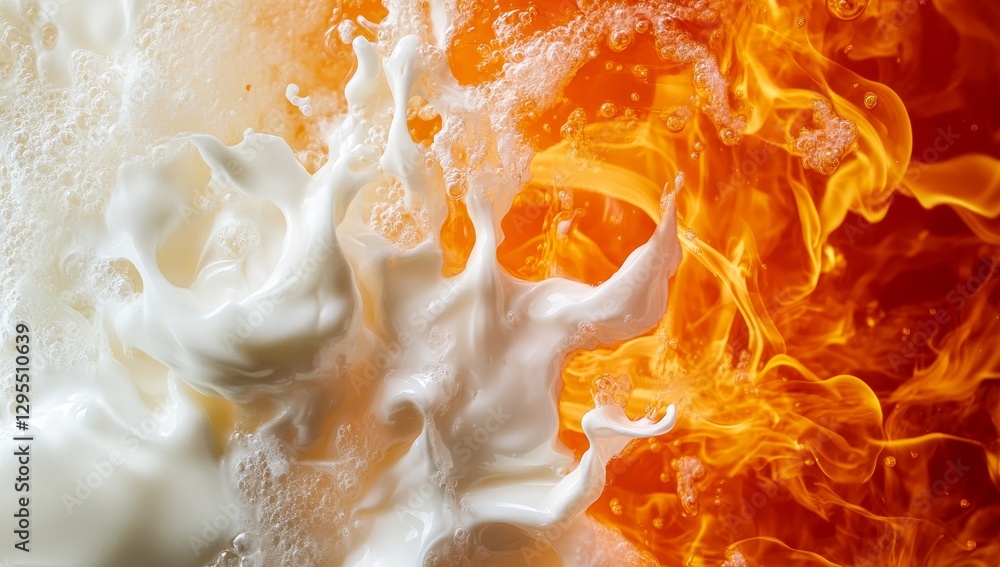 Aufkleber dynamic collision of fiery flames and creamy white elements creating an intricate visual experience