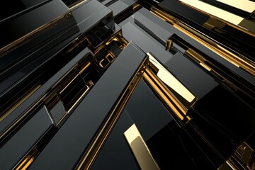 Obraz premium Stunning 3d render of black and gold geometric shapes in an abstract composition
