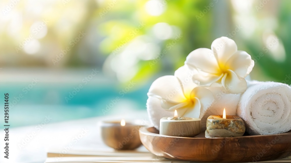 Aufkleber spa setting with fragrant flowers and candles for relaxation and self care : generative ai