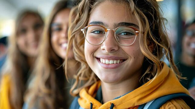 smiling school girls, group of teenager  people men and women youthful atmosphere smiling together at outdoor, difference race