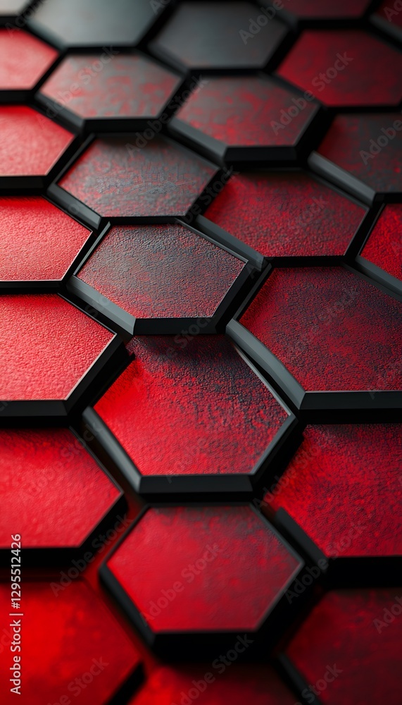 Poster abstract pattern showing textured red and black hexagonal shapes