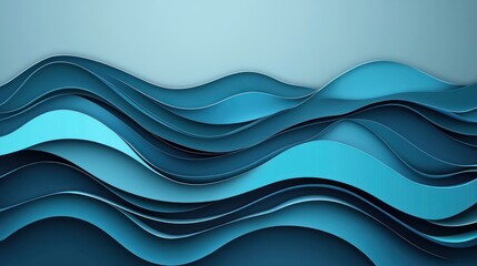 Fototapeta premium Abstract illustration featuring layers of overlapping wavy turquoise paper