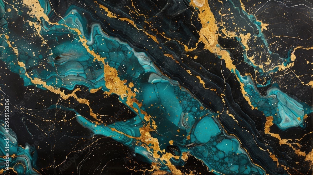 Poster abstract teal and gold marbled background with intricate patterns. luxury design. background image o