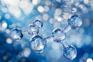 Close up of carbon dioxide and water molecules in a hyper realistic macro photography style