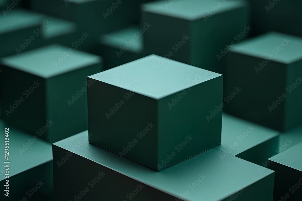 Poster minimalistic 3d pewter green cube background in monochrome simple and realistic photography