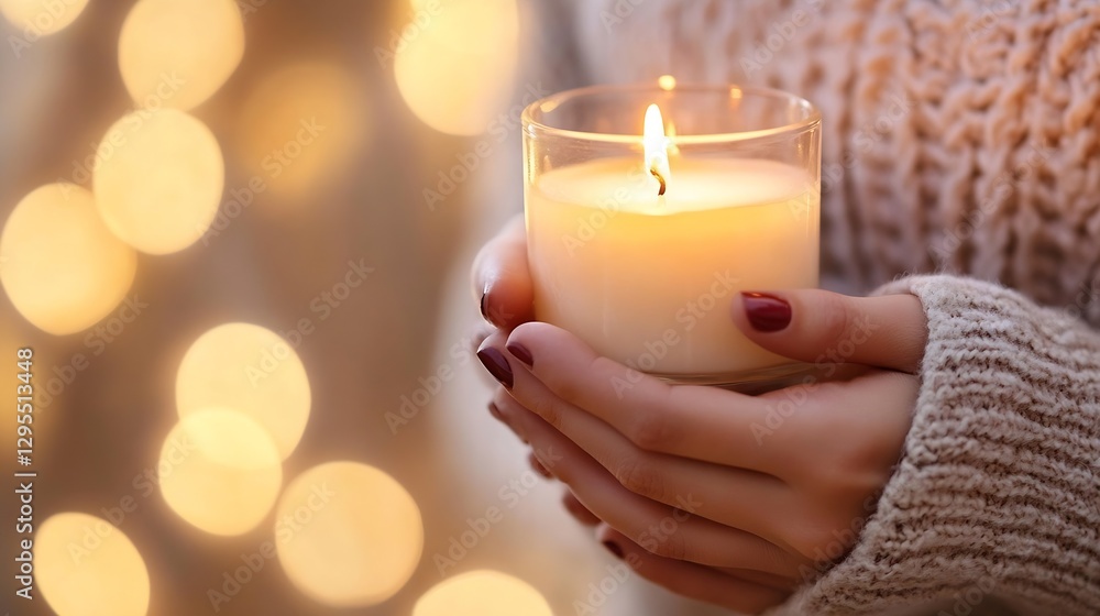 Aufkleber cozy candle light embraced by hands in a warm atmosphere with blurred background : generative ai