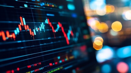 Vivid display of a financial stock chart showing dynamic trading trends and colorful indicators : Generative AI