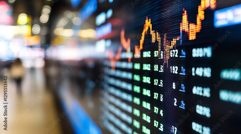 Aufkleber closeup view of a digital stock market display with fluctuating prices and indexes in a financial se