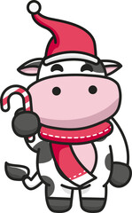 Cute cow in christmas day vector mascot