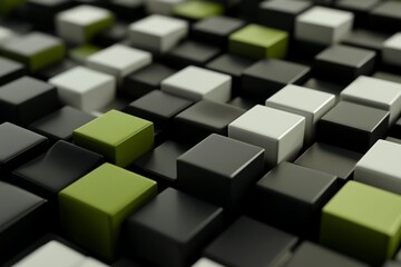 Obraz premium Realistic photography of olive green and gray cubes on a black background with white accents