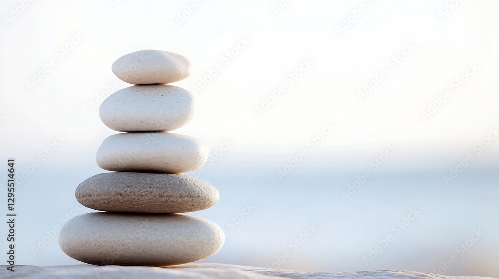 Leinwandbilder balanced stone tower on smooth surface reflecting calm nature and serenity in tranquil environment :