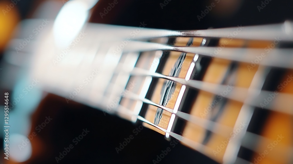 Poster Close Up of Guitar Strings and Neck in Natural Light Showing Textures and Details : Generative AI