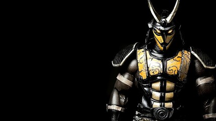 Fototapeta premium Powerful samurai warrior, dark background, action pose, fantasy art