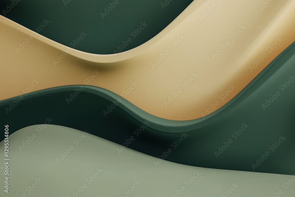 Poster elegant 3d render of abstract background with green and beige curved shapes and minimal geometry