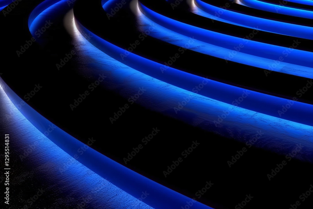 Poster a minimalist glowing blue curve gracefully moving across a black background with subtle gradients