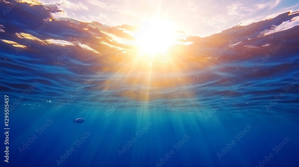 Poster breathtaking underwater view of sunlight filtering through ocean waves : generative ai