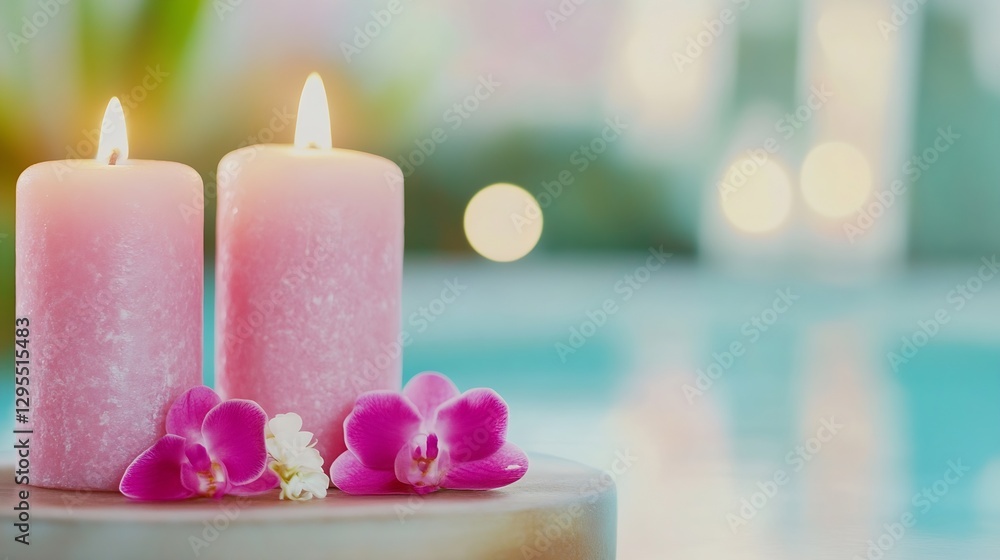 Poster elegant pink candles with flowers creating a serene and calming atmosphere for relaxation and medita