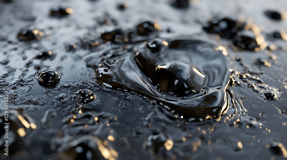 Aufkleber Glossy Black Oil Spill Creating Abstract Patterns and Textures on a Surface : Generative AI