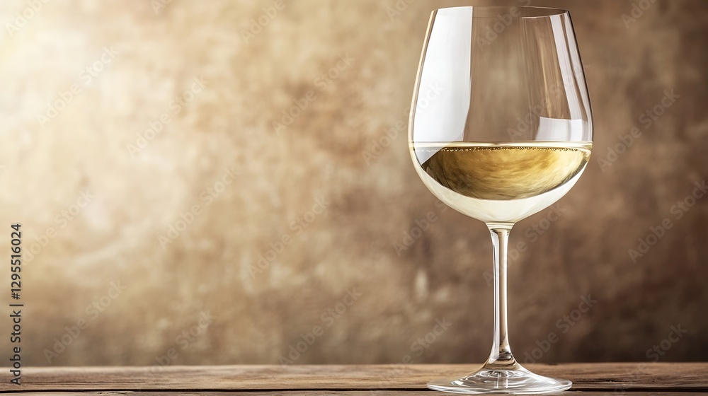 Poster elegant glass of white wine reflecting light on rustic wooden table background : generative ai