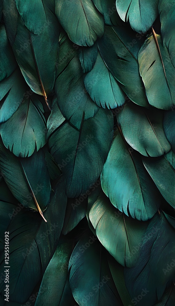 Poster dark teal feathers create a layered and textured background