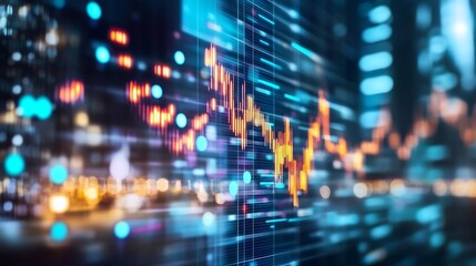 Abstract financial market data displayed on a digital screen with colorful graphs and charts : Generative AI