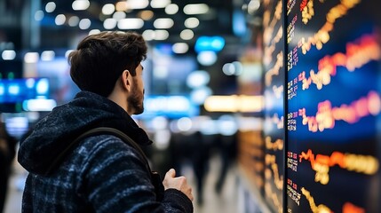 Man observing stock market data on a digital screen reflecting the modern economic environment : Generative AI