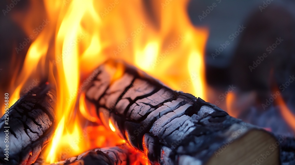 Poster captivating close up of flames dancing over charred logs in a cozy fire pit : generative ai