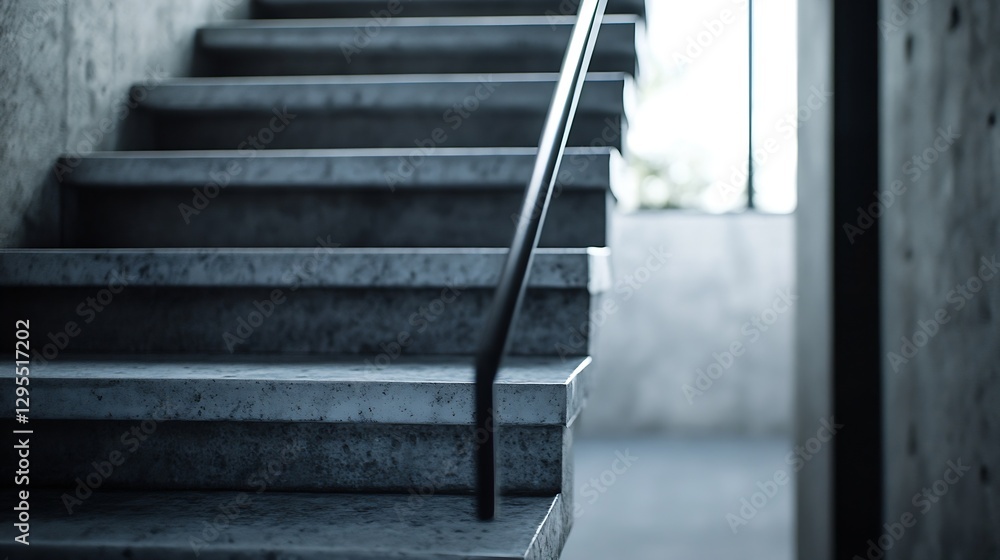 Poster modern concrete staircase leading up with elegant design and minimalist aesthetics in bright light :