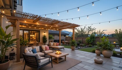 Solar-Powered Outdoor Patio with Sustainable Materials, generative ai