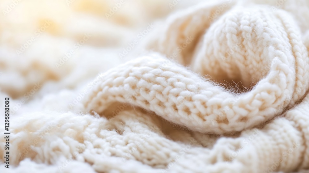 Aufkleber Soft and fluffy cream white knitted blanket creating an inviting atmosphere perfect for relaxation and warmth : Generative AI