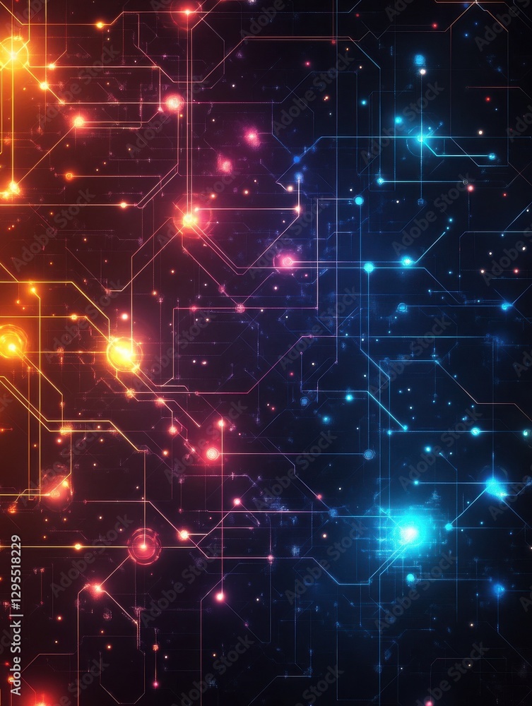 Poster cryptocurrency blockchain network background. bright glowing symbols. futuristic big data informatio